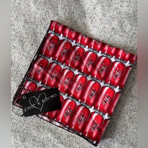 NWT 100% Satin Rock N Karma Red Pop Can Print Scarf
